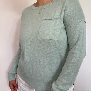 Aqua Relaxed Crewneck Sweater With Pocket